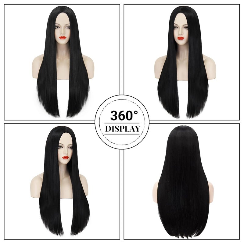 Mersi Long Black Wig for Women Halloween Costume 27'' Straight Long Black Wig Natural Cute Black Wigs for Costume Women S034BK - Image 3